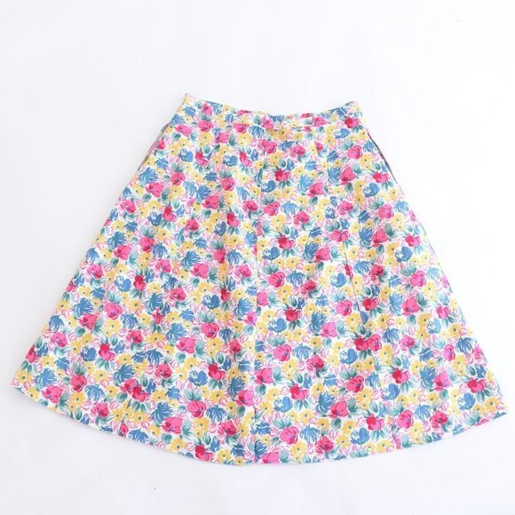 Vintage Multi Colour Floral A-Line Midi Skirt  with Pockets - Picture 11 of 13
